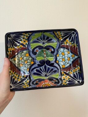 Hand-Painted Floral Ceramic Tray — Multicolor